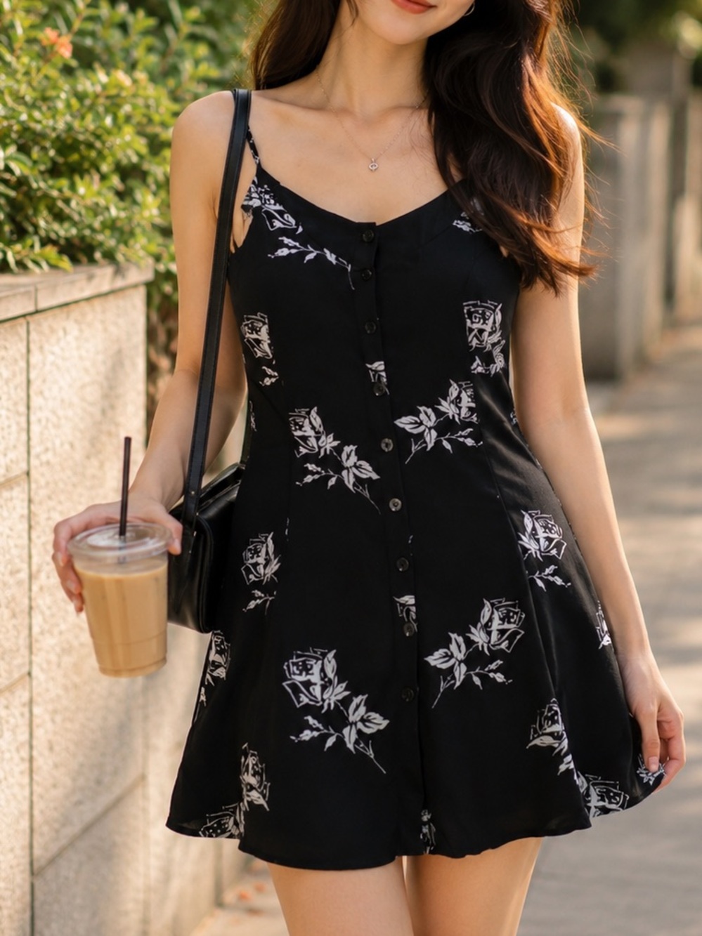 Black Floral Button-Up Dress